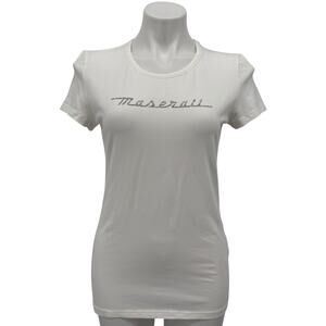 Maserati Rhinestone Tee Shirt NEW Donna Panna Strass Cotton LOGO Womens L White